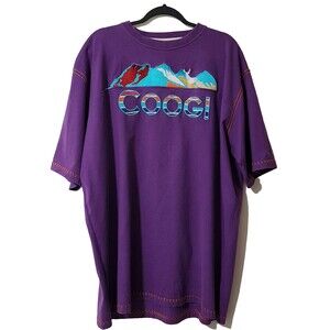 Coogi Mens Embroidered Short Sleeve T-Shirt Purple Big Logo Mountains Size 3XL
